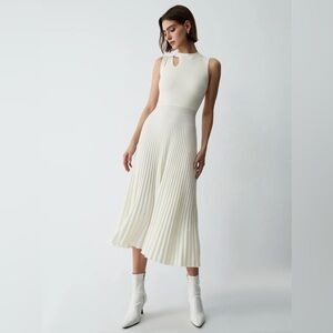 Commense Vanilla Cutout Rib Midi Sweater Dress